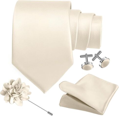 Men's Solid Tie Set 3.15"（8cm） Necktie and Lapel Pin Woven Handkerchief Cufflinks Set for Wedding Party in Kuwait