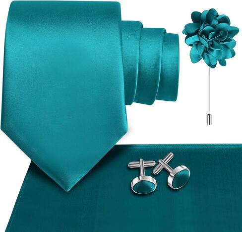 Men's Solid Tie Set 3.15"（8cm） Necktie and Lapel Pin Woven Handkerchief Cufflinks Set for Wedding Party in Kuwait