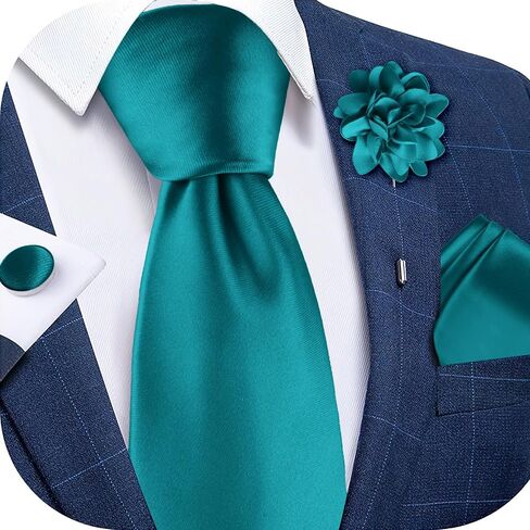 Men's Solid Tie Set 3.15"（8cm） Necktie and Lapel Pin Woven Handkerchief Cufflinks Set for Wedding Party in Kuwait