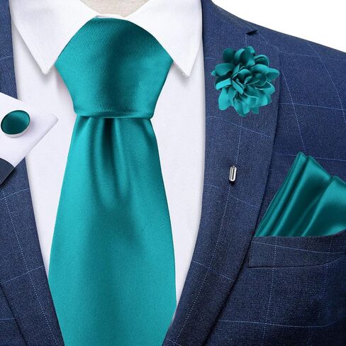 Men's Solid Tie Set 3.15"（8cm） Necktie and Lapel Pin Woven Handkerchief Cufflinks Set for Wedding Party in Kuwait