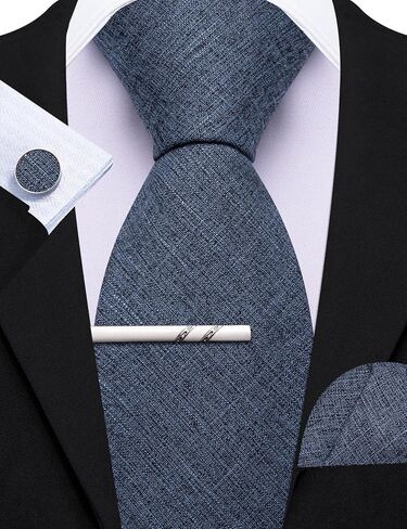 YOHOWA Extra Long Men's Tie Set with Clip Wool Linen Solid Checkered Business Wedding Neckties Handkerchief Cufflinks in Kuwait