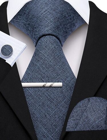 YOHOWA Extra Long Men's Tie Set with Clip Wool Linen Solid Checkered Business Wedding Neckties Handkerchief Cufflinks in Kuwait