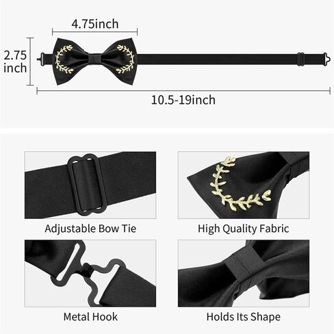 HAWSON Black Bow Ties Pocket Square Set with Cufflinks and Studs,Men's Adjustable Pre-Tied Silk Tuxedo Bow tie for Wedding. in Kuwait
