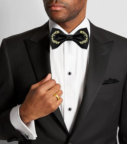 HAWSON Black Bow Ties Pocket Square Set with Cufflinks and Studs,Men's Adjustable Pre-Tied Silk Tuxedo Bow tie for Wedding. in Kuwait