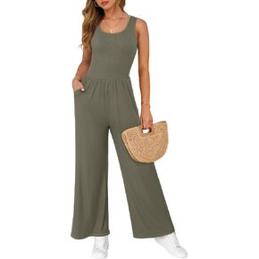 ANRABESS Women Jumpsuits 2025 Summer Dressy Casual Sleeveless Knitted Tank Top Wide Leg Pants Romper Outifts