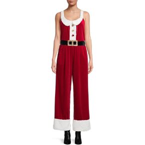 SOLILOQUY Christmas Overall Jumpsuit for Women Spaghetti Strap Sleeveless Wide Leg Santa Claus Romper 2023 Xmas Playsuit