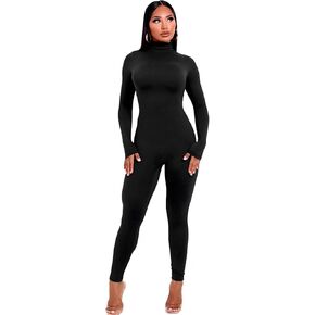 Jumpsuits for Women Long Sleeve Bodysuit Rompers Zipper Hight Neck One Piece Outfits for Women