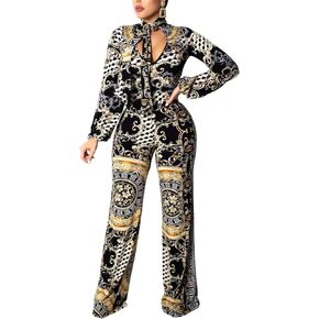 Jumpsuit for Women Sexy Elegant Long Straight Pants Cocktail Printing Jumpsuits Party Club with Zipper