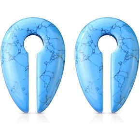 Pierced Owl - Turquoise Semi Precious Stone Keyhole Hanging Plug Earrings, Sold as a Pair