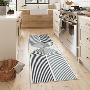 سجادة Lahome Rainbow Hallway Runner، 2x8 سجادة عداء سوداء غير قابلة للانزلاق وقابلة للغسل، سجادة عداء عصرية خفيفة الوزن منسوجة غير قابلة للتساقط لدخول الحمام (2x8، أسود/أزرق)