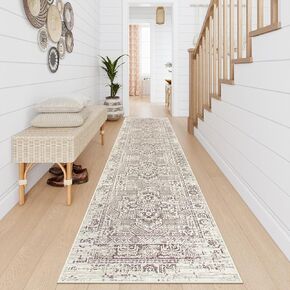 Lahome Boho Washable Runner Rug Non Slip,2.5x10 Soft Hallway Runner Rug for Entryway Indoor with Rubber Backing,Beige 10ft Long Carpet Runner for Bedroom Bedside Bathroom Kitchen RV
