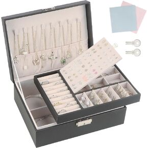 OWill Jewelry Box Earring Holder Organiser for Girls Women,PU Leather Pink Jewellery box with Earrings Rings Necklaces Holder