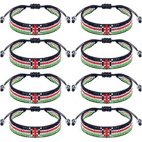Quelay 8 Pcs Kenya Flag Beaded Bracelets Adjustable Handmade Kenyan Flag Bracelet Rope Bangle Kenyan Patriotic Pride African Jewelry Gift for Women