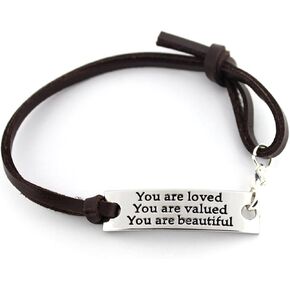 2025 Inspirational Gifts For Women Saying stamped "You are loved You are valued You are beautiful" leather inspirational bracelet,Gift for Mother,Christmas Gift,Birthday Present.
