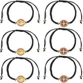6 Pieces Religion Enamel Saint Benedict Bracelet Red Rope ST BENEDICT CROSS MEDAL Handmade Black Knot String Bracelets Luck bracelet Men Or Women As Gifts and Used in Prayer bracelet