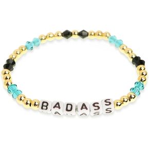 Gold Beaded Stretch Bracelets for Women Badass Letter Crystal Green Beads Bracelet
