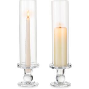 Inweder Glass Taper Candlestick Holders: 2 Pcs Clear Taper Candle Holders Glass Candle Holder Tapered Candle Holder Hurricane Taper Holder Candle Stick Candle Holder for Wedding Ceremony Home Decor
