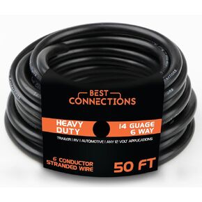 6 Way Trailer Wire – Heavy Duty 14 Gauge 6 Conductor Insulated Cable – Durable, Weatherproof, Color-Coded 6 Way Trailer Wiring Extension for RV Trailer and Automotive (50 Feet)
