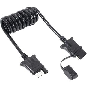 5ft Trailer 4 Pin Flat Wire Extension Coiled Cable, Vehicle-Side and Trailer-Side 4 Way Connector Trailer Wiring Harness Adapter, Male and Female 4 Prong Trailer Light Extender - 5 Feet 60 Inch