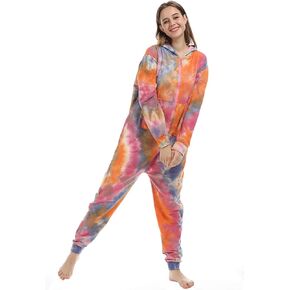 Lifeye Womens Onesie Pajamas Tie Dye Romper Sleepwear Long Sleeve Jumpsuit Homewear Union Suit Nightwear Adult in Kuwait
