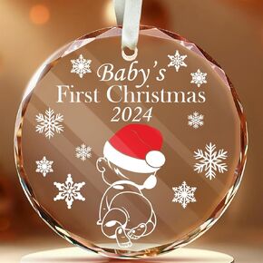 WANDER PRINTS Gift Box Ready, Cute Baby Santa First Christmas 2024 Tree Hanging Decoration Glass Ornament Baby 1st Christmas, New Baby Ornament for Girls Boys, Keepsake Pregnancy Newborn Baby Ornament