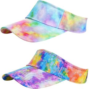 Rbenxia 2 Pieces of Adjustable Sport Visors Sun Visor Hats Cap Visors for Women and Men (Tie Dye Green and Tie Dye Multicolor)