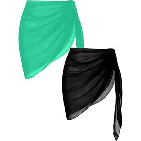 Ekouaer 2 Pieces Women Beach Sarongs Sheer Cover Ups Chiffon Bikini Wrap Skirt for Swimwear S-XXL