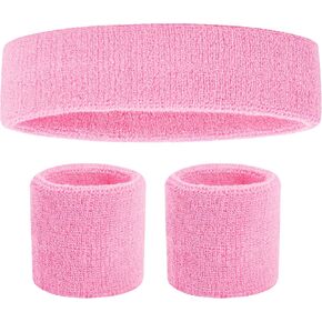 Pink Sweat Bands Light Pink Sweatbands Headband Wristband Set, Sweatbands for Women, Pink Sweatband, Workout Accessories for Women 80s Pink Sweat Band Set