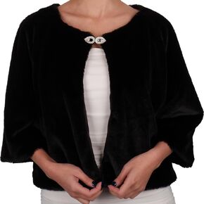 LIMELIA Soft Fur Bolero, Fur Bolero for Wedding Dresses Long Sleeve Faux Fur Bridal Fur Women Bolero Fur, Black