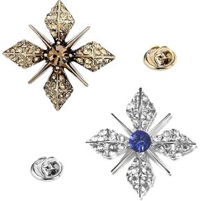 WCRAZYE 2 Pcs Cross Brooch Pin for Men Women Fashion Gold Silver Gem Rhinestone Cross Men's Brooch Suit Pin Vintage Cross Collar Pin Shirt Buckle English Collar Clip Suit Badge Pin Jewelry Gifts
