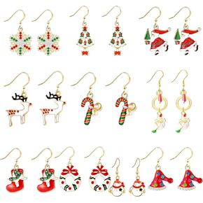 Holiday Stud Drop Christmas Earrings - Fashion Earrings with Candy Snowflake Tree Thanksgiving Birthday Gift Cute Jewelry for Girls Kids Teens Women 10 Pairs