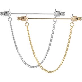 yueton 2PCS Metal Chain Tassel Pin Suit Collar Pin Tie Tassel Pin Round Necktie Pin Tassel Metal Brooch Gold Silver for Men Shirt Tie Collar Buckle Accessories