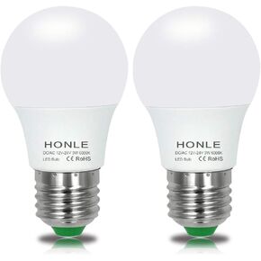 Honle E26 E27 LED Light Bulbs 12V 24V Low Voltage 7W A19 Daylight White 6000k Standard Edison Base 60w Equivalent, Pack of 2