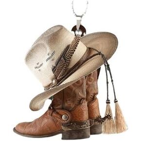 1Pc Car Rear View Mirror Pendant,Charm Auto Interior Rearview Decor,Personalized Cowboy Boots and Hats Flat,Acrylic Car Hanging Ornament Auto Interior Mirrors Interior, Body and Trim,Replacement Parts