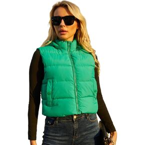 Puffer Vest Women Sleeveless Quilted Puffer Vest Hooded Winter Casual Stand Collar Gilet With Pockets