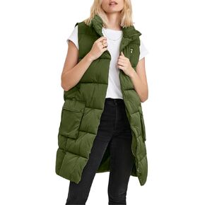 Women's Long Puffer Vest Oversized Stand Collar Quilted Lightweight Sleeveless Vests Outerwear Jacket
