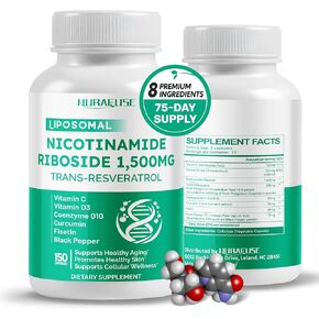 Liposomal Nicotinamide Riboside 1500MG Trans-Resveratrol Coenzyme Q10 Vitamin C - Supports Healthy Aging, Skin- Supports Healthy Aging, Promotes Healthy Skin- Made and Tested in The USA