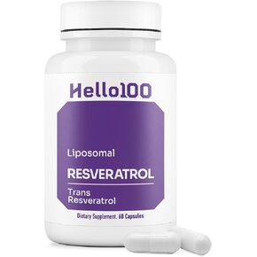 Hello 100 High Purity Liposomal Trans Resveratrol Supplement - Each 250mg Capsule Exceeds 98% Purity of Organic Resveratrol Supplement - Antioxidant Liposomal Resveratrol, Vegan - 60 Capsules
