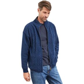 Irish Aran Wool Sweater for Men, 100% Wool, Internal Lining, Full Zip