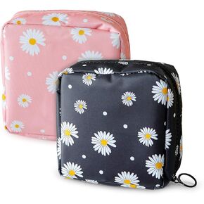Sanitary Napkin Storage Bag Pack of 2,Flower Sanitary Pad Storage Bag for Women,Ladies 5.1x5.1 inch Period Bags for Teen Girls for Office Storage Sanitary Products(Pink and Black)