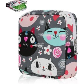 Desing Wish Sanitary Pad Storage Bag Portable Period Bag for Teen Pads/Sanitary Napkins/Small Tampons, Sanitary Napkin Storage Bag First Period Gifts for Teen Girls (Cat)