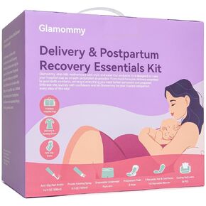 Postpartum Recovery Essentials Kit for Women, Nursing Gown, Luggage Bags, Socks, Peri Bottle, Cooling Spray, Disposable Underwear, Postpartum Pads, Hot&Cold Packs, Cooling Liners