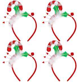 Batiyeer 4 Pcs Christmas Santa Hat Headbands Xmas Headpiece Christmas Party Favor Glitter Headbands for Women