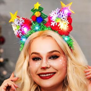Fashey Light Up Christmas Headband Led Christmas Tree Headbands Flashing Snowflake Hairband Christmas Hair Accessories for Women