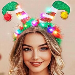 GORTIN LED Christmas Headband Light up Xmas Headband Glowing Hair Hoop Holiday Party Costume Hair Accessories for Women and Kids