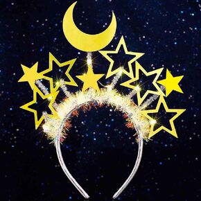 DRESBE Light Up Star Moon Headband Gold LED New Year Headbands Glow NYE Party Hair Accessories for Women