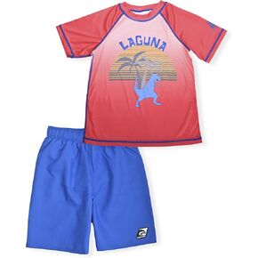 LAGUNA Boys Rash Guard Swimwear Set UPF 50+ Sun Protection 2 Piece Swim Set Trunks and Shirt Bathing Suit