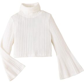 SHENHE Girl's Turtleneck Bell Long Sleeve Ribbed Knit Cropped T Shirt Crop Tops