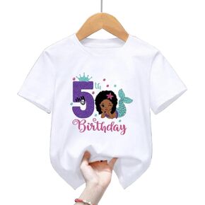 5th Birthday Shirt for Girls, 5th Birthday Dress for Girls, 5th Birthday T Shirt for Girls 5 Year Old Birthday Gift for Girls 5th Birthday Outfit Decoration Mermaid Birthday Clothes for Girls White