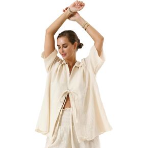 NOTHING FITS BUT Muslin Nursing Top & Shorts Set, Cotton Maternity Dress 2 Piece Set for Women, Nursing Dress Matching Sets
